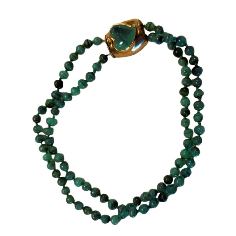 Vintage Lisner 50s 60s Jade Beaded 14K Gold Plated Double Strand Necklace